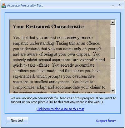 Accurate Personality Test Screenshot
